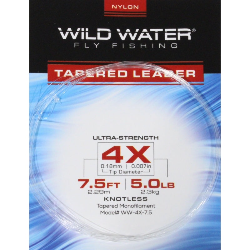 7 1/2′ Tapered Nylon Monofilament Leader 4X, 6 Pack | Wild Water Fly Fishing