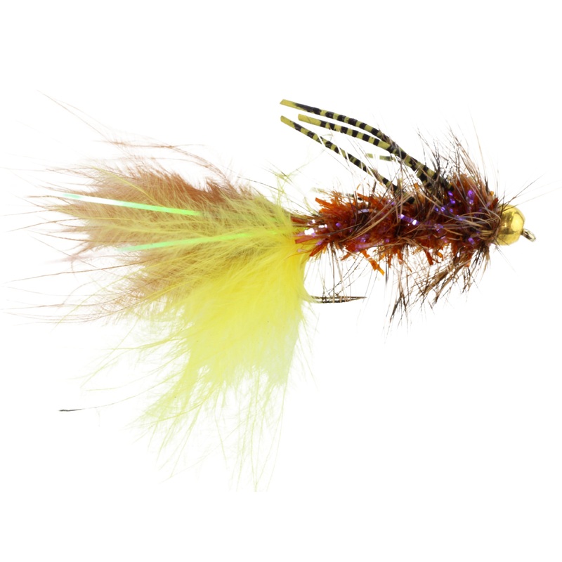 Bead Head Rubber Leg Wooly Bugger, size 10 | Yellow and Brown | Qty. 6 | Wild Water Fly Fishing