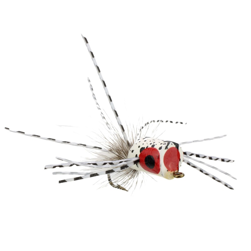Flat Face Mini Panfish Popper, Size 8 | Glow In The Dark | White Spider Legs | Qty. 4 | Wild Water Fly Fishing