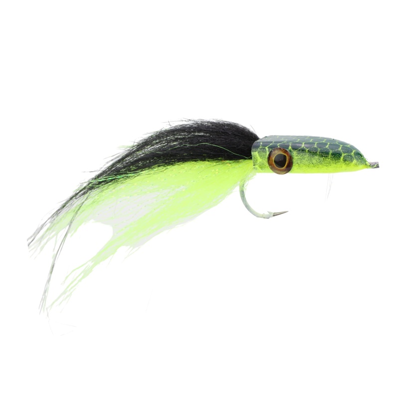 Snake Head Popper, Size 2/0 | Black and Chartreuse | Qty. 2 | Wild Water Fly Fishing