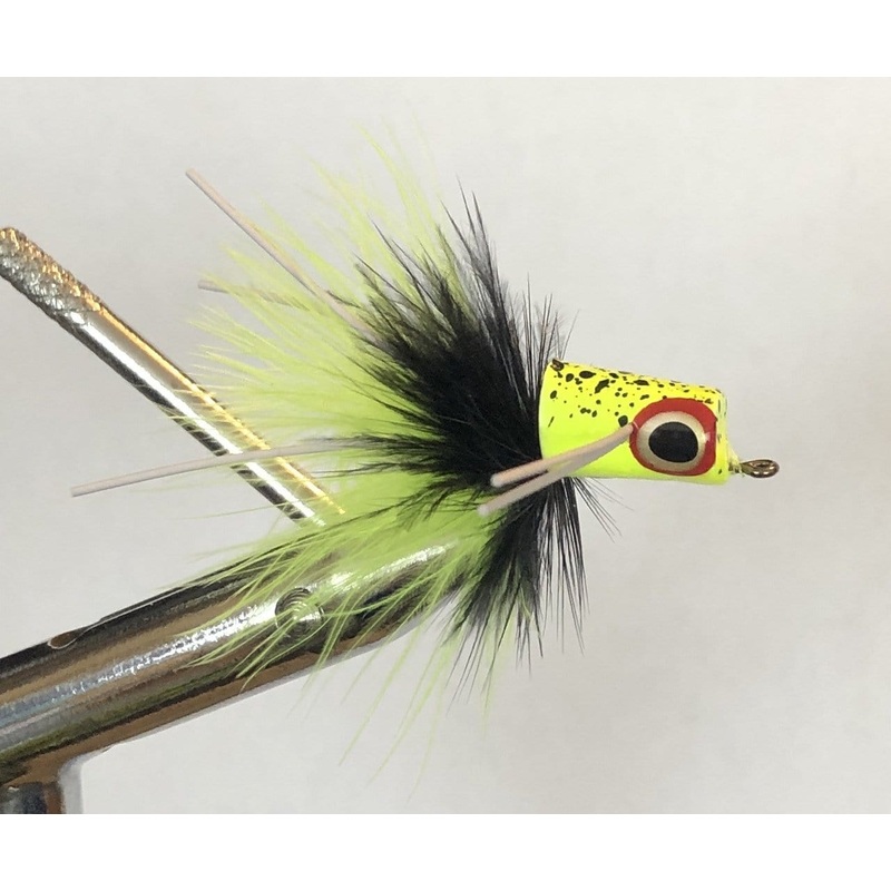 Snub Nose Slider Popper, Size 8 | Chartreuse and Black | Qty. 4 | Wild Water Fly Fishing