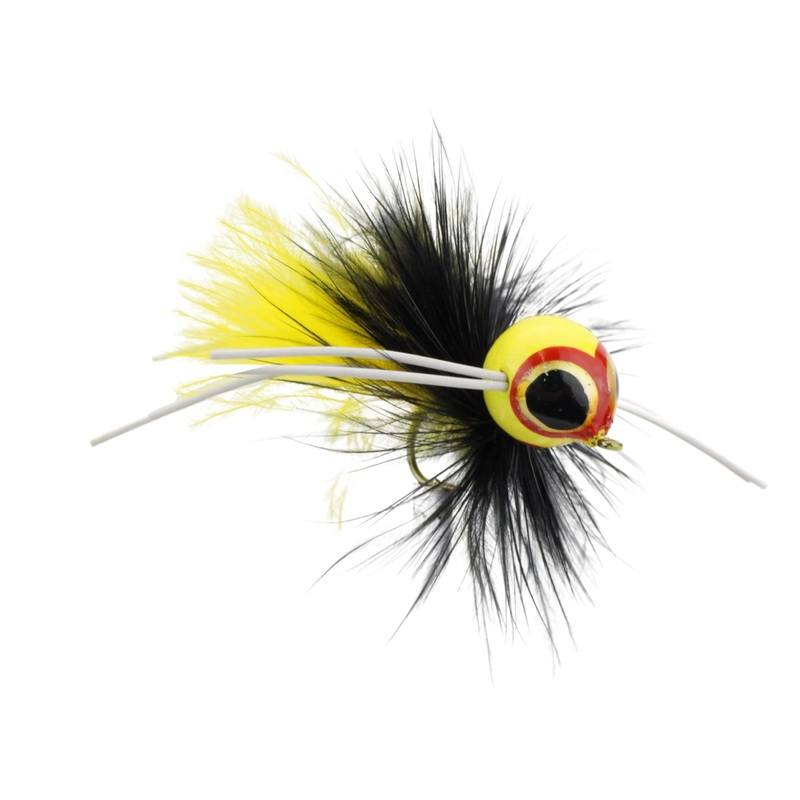 Spherical Body Panfish Popper, Size 8 | Yellow and Black | Qty. 4 | Wild Water Fly Fishing