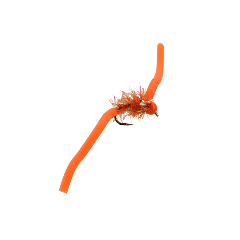 Tungsten Bead Head Squirmy Worm 2.0, Size 12 | Orange | Qty. 6 | Wild Water Fly Fishing