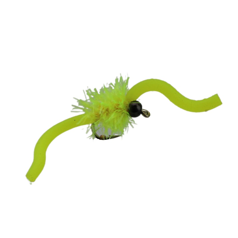 Tungsten Bead Head Squirmy Worm 2.0, Size 12 | Yellow | Qty. 6 | Wild Water Fly Fishing