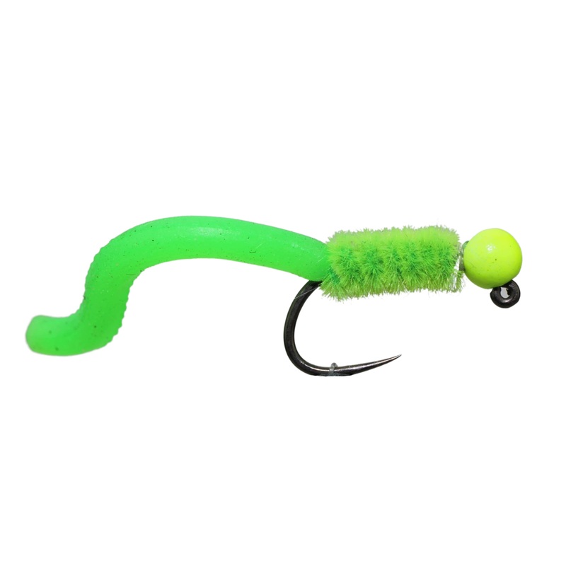 Tungsten Bead Head Squirmy Worm, Size 12 | Chartreuse | Qty. 6 | Wild Water Fly Fishing