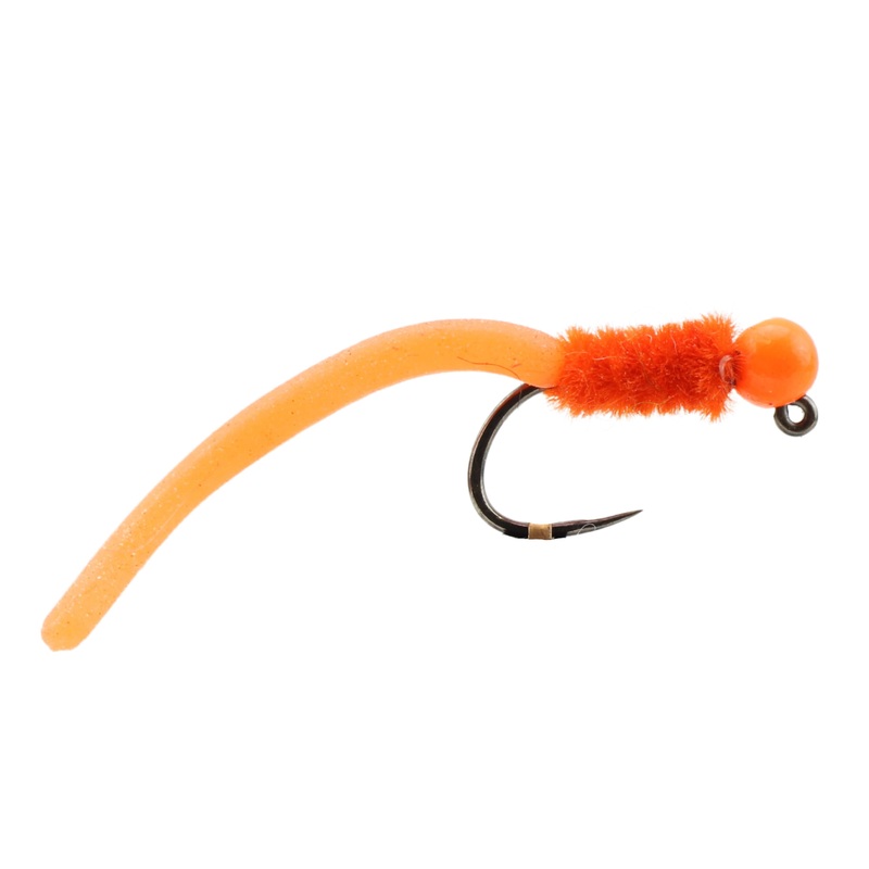 Tungsten Bead Head Squirmy Worm, Size 12 | Orange | Qty. 6 | Wild Water Fly Fishing