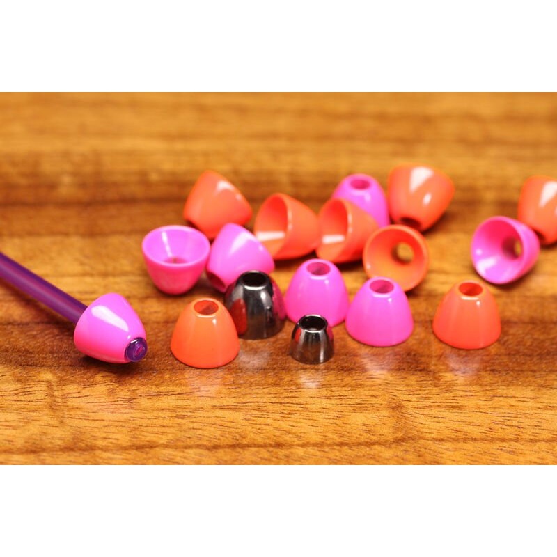 Hareline Tube Cone Heads|7/32 5.5mm|1/4 6.3mm|Black Nickel|Copper|Fluorescent Orange|Fluorescent Pink|Gold|Nickel|Fluorescent Pearl White