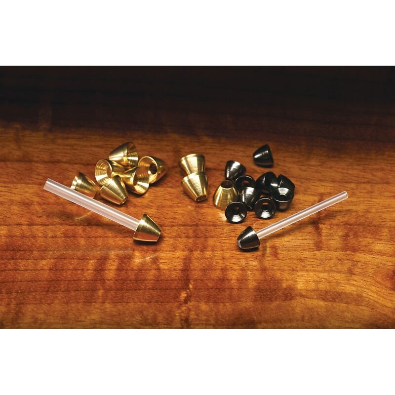 HMH Brass Coneheads For Tubes|Brass|Black Nickel|3/32 Medium|1/8 Large