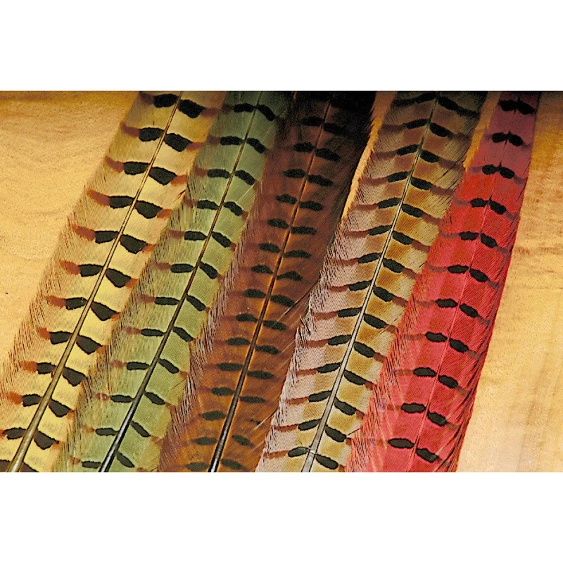 Wapsi Ringneck Pheasant Tail|BLEACHED|BROWN|OLIVE|RED|YELLOW|BLACK|BLUE|DUN|HI GREEN|LT OLIVE|NATURAL|ORANGE|PURPLE|RUST BRN