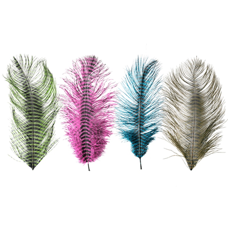 Barred Ostrich Plumes|CHART/BL|FUSC/PUR|KGBLU/BL|ORA/BL|PUR/BL