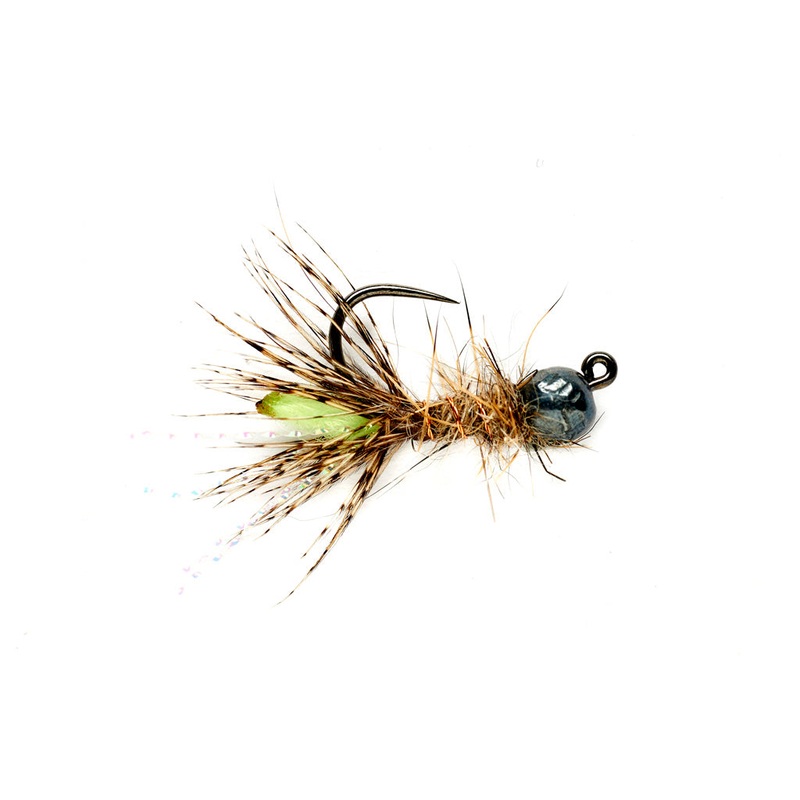 Peeping Caddis Jig Burnt Green (TBH) Barbless by Fulling Mill