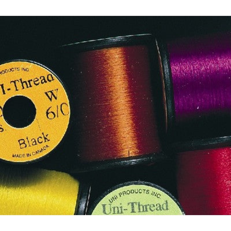 Uni-Thread|6/0|8/0|Black|Chartruse|Green|Grey|Light Olive|Dark Brown|Olive Dun|Olive|Orange|Pink|Purple|Rusty Brown|Red|Light Cahill|Fire Orange|White|Wine|Yellow|Light Blue|Iron Grey