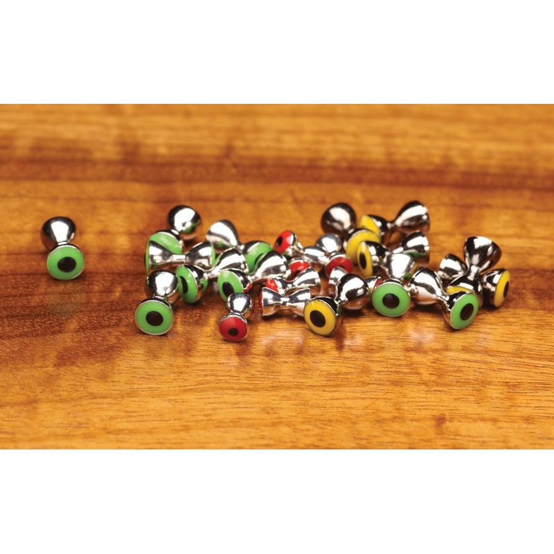 Hareline Pseudo Eyes|Nickel/Yellow|Nickel/Chartreuse|Nickel/Red|Small|Medium|Large