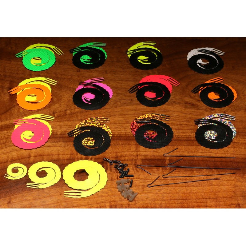 Hareline Forked Bling Tails|Black/Green Glow in the Dark|Black/Fl. Fire Red|Fl. Fire Red/Fl. Yellow|Small|Big Game|Medium