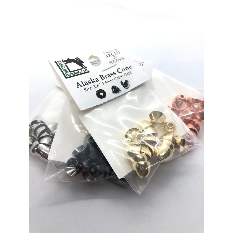 Hareline Alaska Brass Cone|Black Nickel|Gold|Nickel|Copper|3/8
