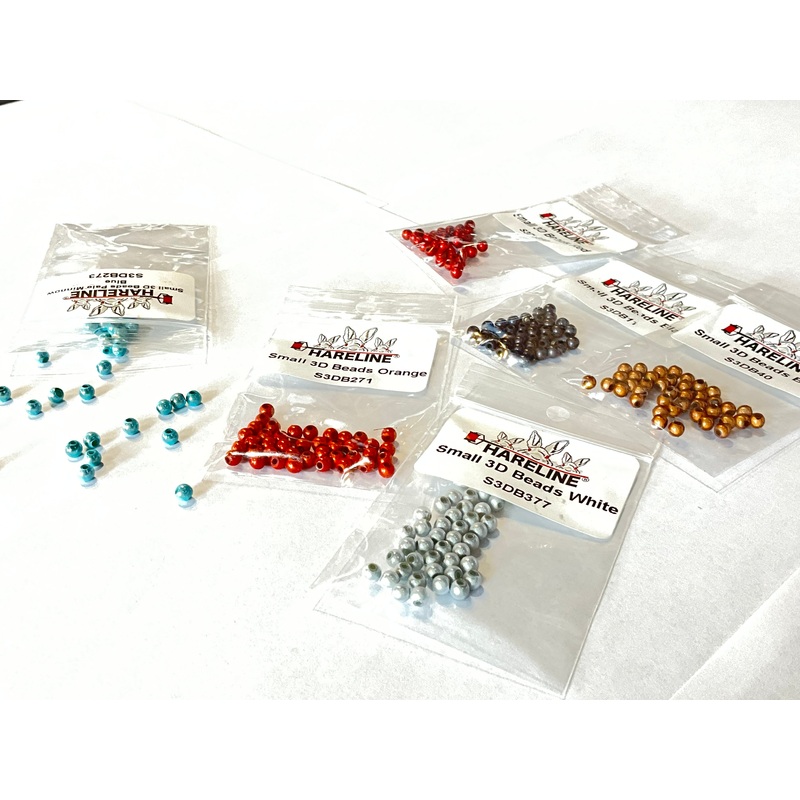 Hareline Small 3D Beads|Orange|Red|Black|Pale Minnow Blue|Cream|Brown|White|Green Olive