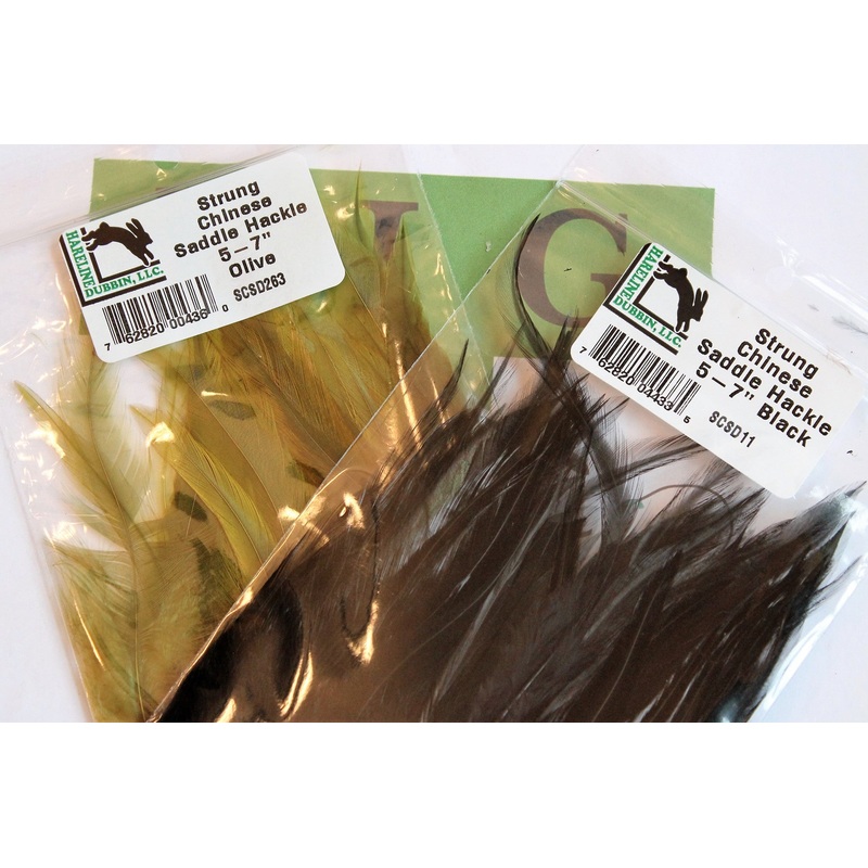 Saddle Hackle|Black|Olive|Fiery Brown|Fiery Orange|Kingfisher Blue|Light Olive|White|Purple|Yellow|Crimson/Red