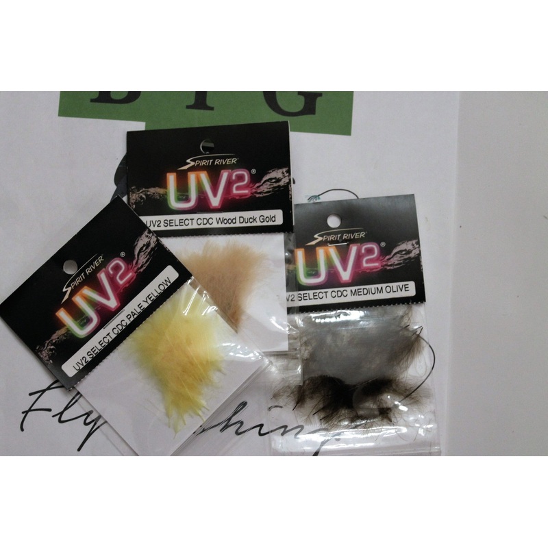 UV2 Select CDC Feathers|Black|Medium Olive|Wood Duck Gold|Pale Yellow