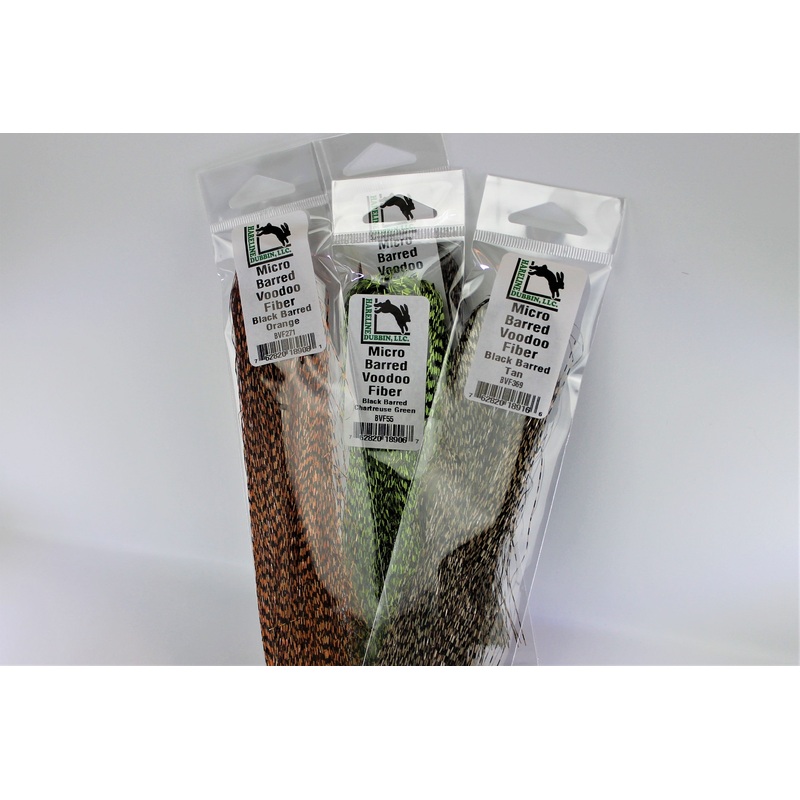 Micro Barred Voodoo Fibers|Black Barred Olive|Black Barred Orange|Black Barred Tan|Black Barred White|Black Barred Yellow|Black Barred Chatreuse