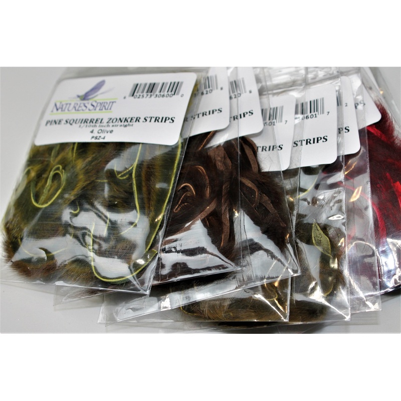 Pine Squirrel Zonker Strips|Olive|Sculpin Olive|Brown|Leech Red|Black|Natural|Crawdad Orange|Fl. Chartreuse|Purple|Light Olive|Rust|Tan|Fl. Pink|Claret