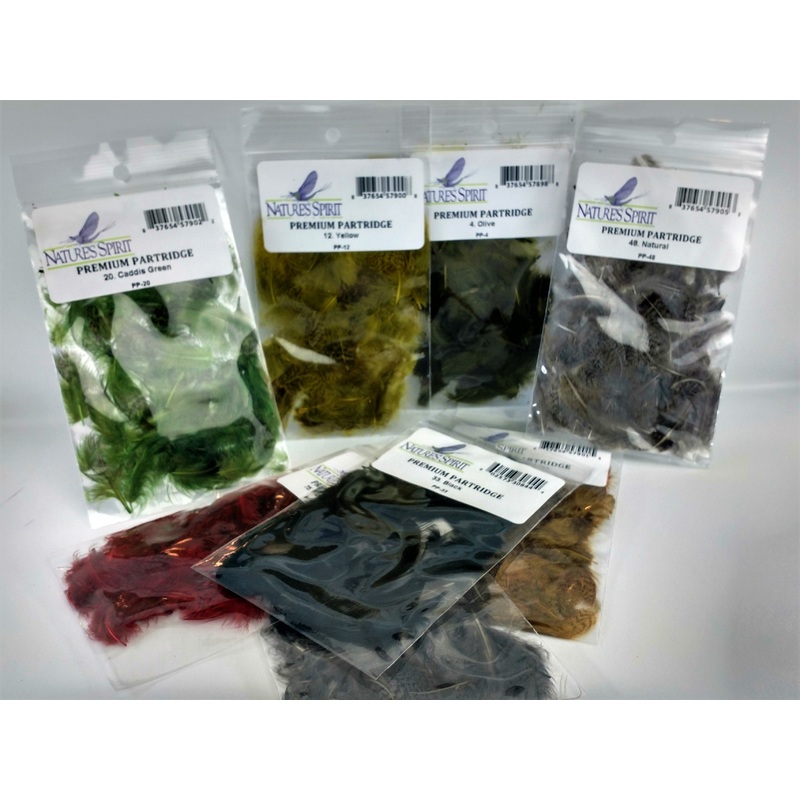 Premium Partridge Feathers|Olive|Yellow|Sulphur Orange|Caddis Green|Black|Medium Dun|Natural|Fl. Cherry Red