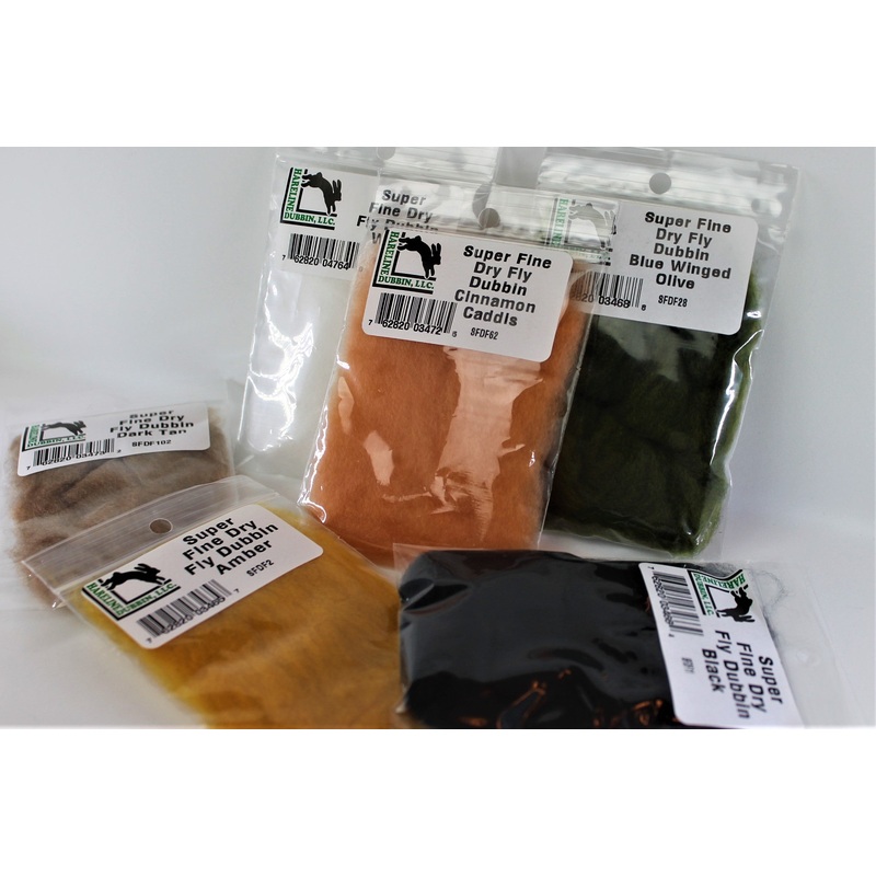 Super Fine Dry Fly Dubbing|Adams Gray|Dark Tan|Black|Golden Olive|Amber|Lt. Cahill|Mohagony Brown|Blue Dun|Olive|BWO|Tan|White|Caddis Green|Cinnamon Caddis