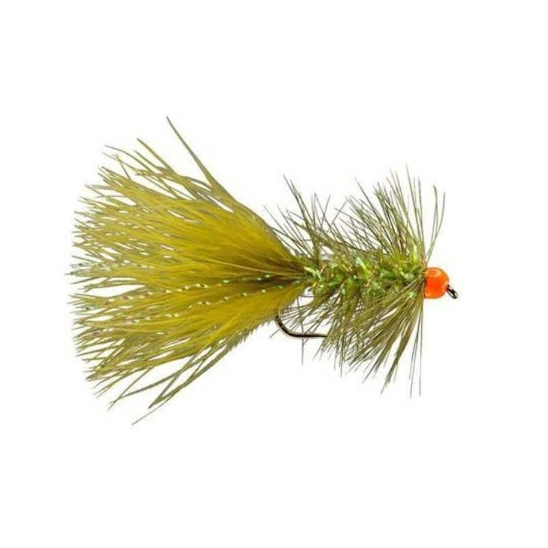 Tungsten Bead Krystal Bugger – Olive/Hot Orange