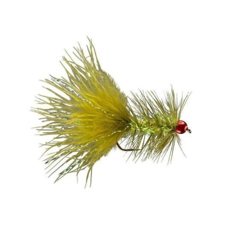 Tungsten Bead Krystal Bugger – Olive/Metallic Red