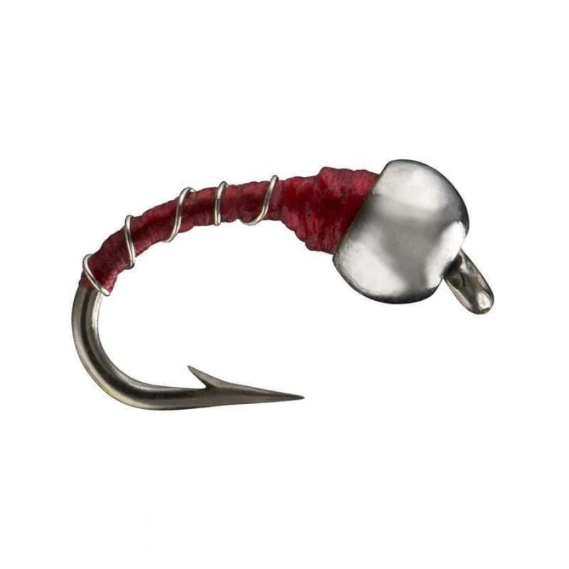 Tungsten Bead Zebra Midge – Red – Size 18