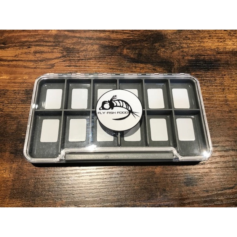 Fly Fish Food Logo Fly Box, Clear Single Sided 12 Magnetic Compartments – Large