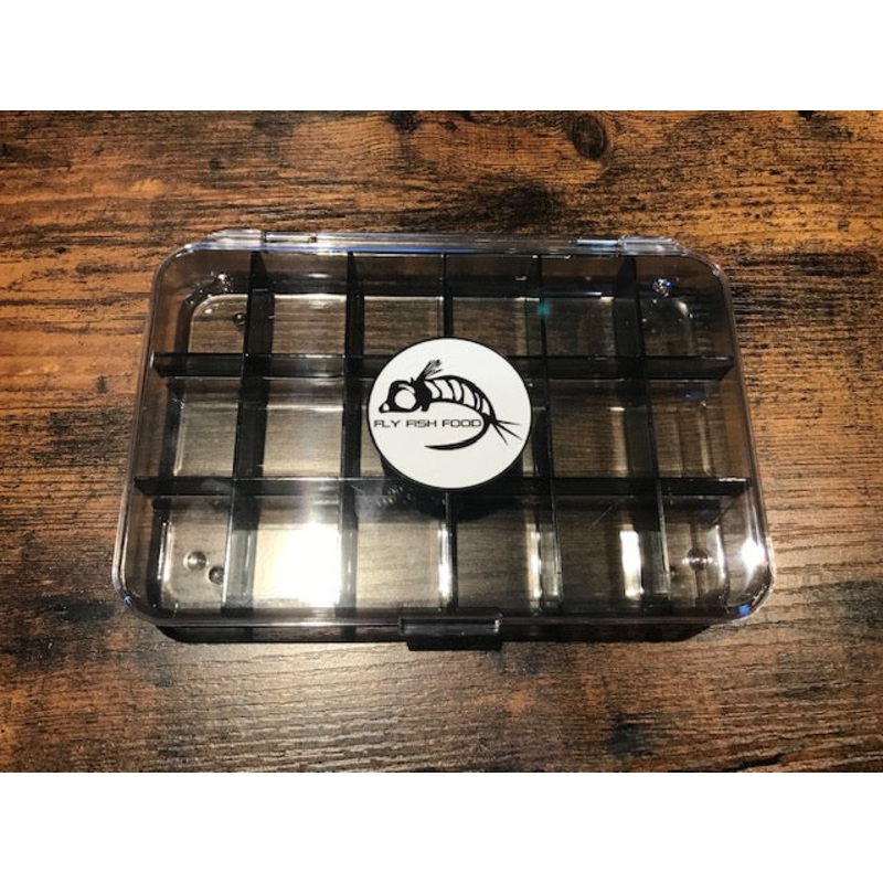 Fly Fish Food Logo Fly Box, Ultra Clear 18 Compartments – Large