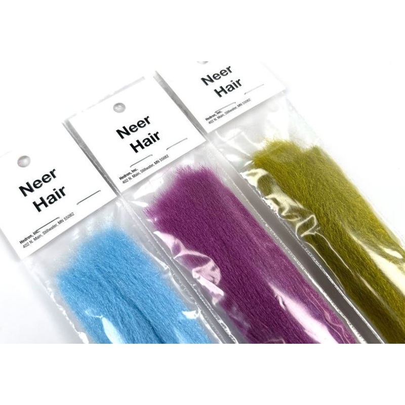 Hareline Neer Hair|Black|Blue|Brown|Gray|Fl. Blue|Fl. Chartreuse|Fl. Orange|Kelly Green|Lavender|Light Blue|Lime|Mint Green|Olive|Orange|Peach|Pink|Polar Bear|Purple|Red|Shrimp Pink|Smoke|Tan|White|Yellow