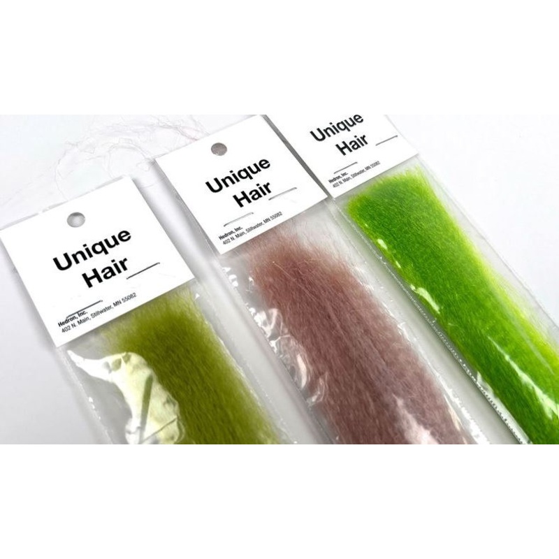 Hareline Unique Hair|Black|Blue|Brown|Chartreuse|Fuchsia|Gold|Green|Green Chartreuse|Lavender|Light Blue|Light Green|Olive|Orange|Peach|Peacock|Pink|Polar Bear|Purple|Red|Shrimp|Smoke|Tan|White|Yellow