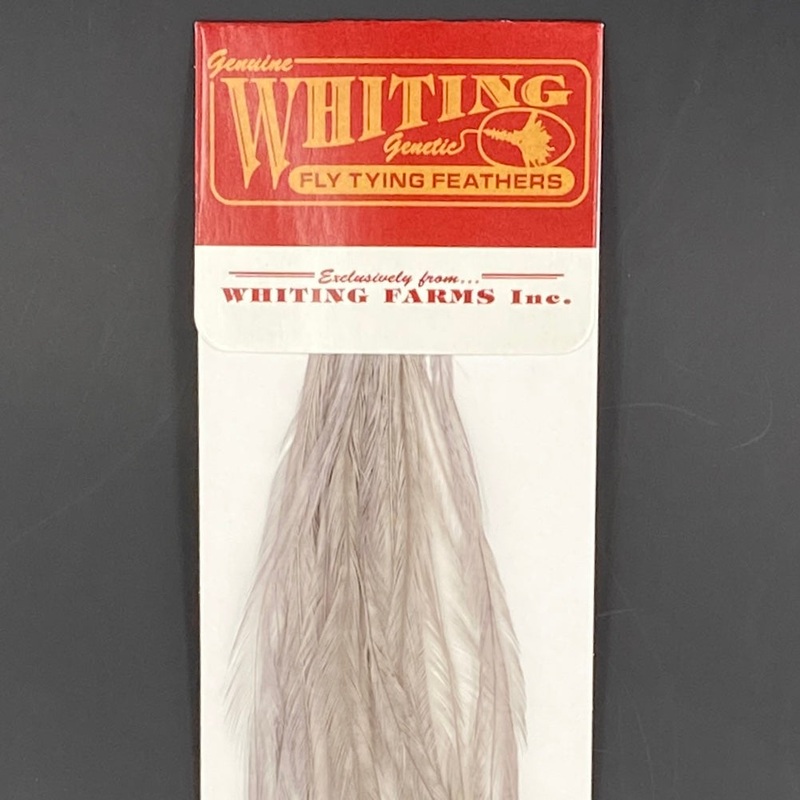 Whiting 100 Pack Dry Fly Hackle  – White dyed Medium Dun  – 10