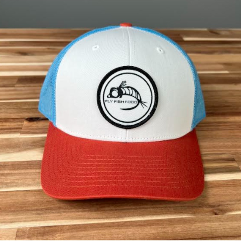 Fly Fish Food Logo Hat – White/Columbia Blue/Dark Orange