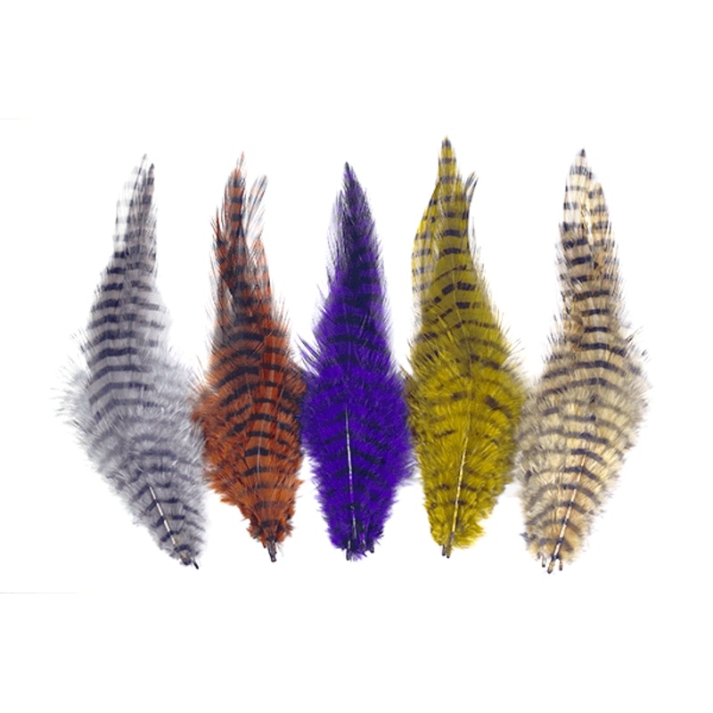 MFC Barred Saddle Hackle|Brown/Black|Burnt Orange/Black|Chartreuse/Black|Gray/Black|Olive/Black|Purple/Black|Red/Black|Rust/Black|Tan/Black|White/Black|Yellow/Black