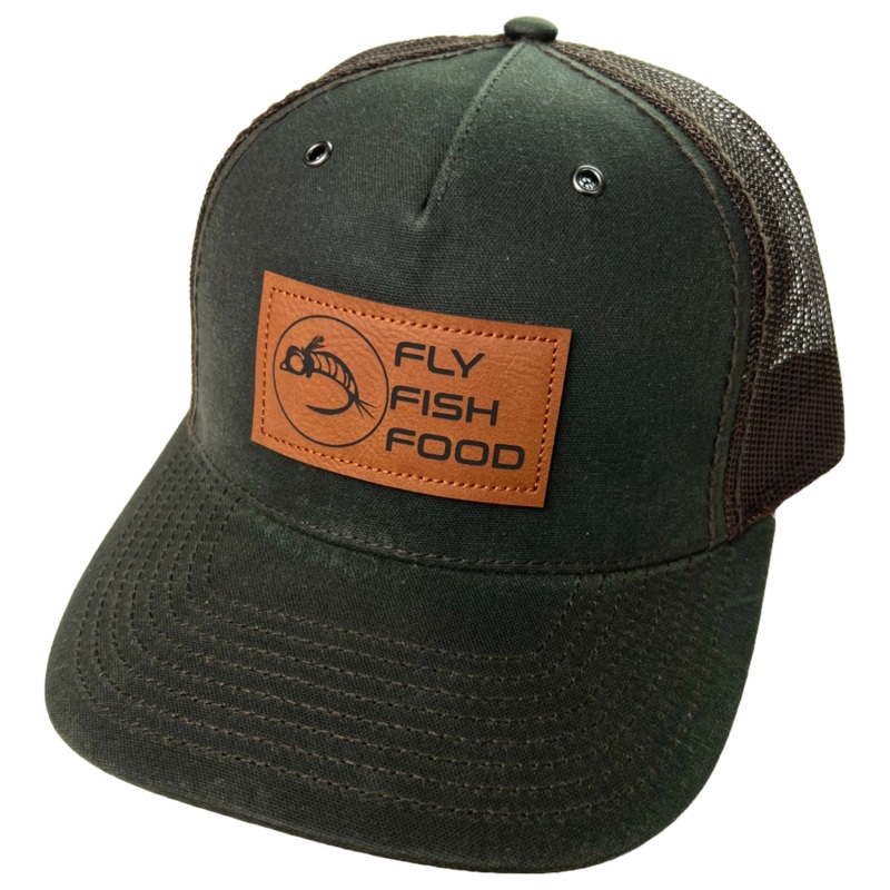 Fly Fish Food Logo Leather Patch Hat – Dark Olive