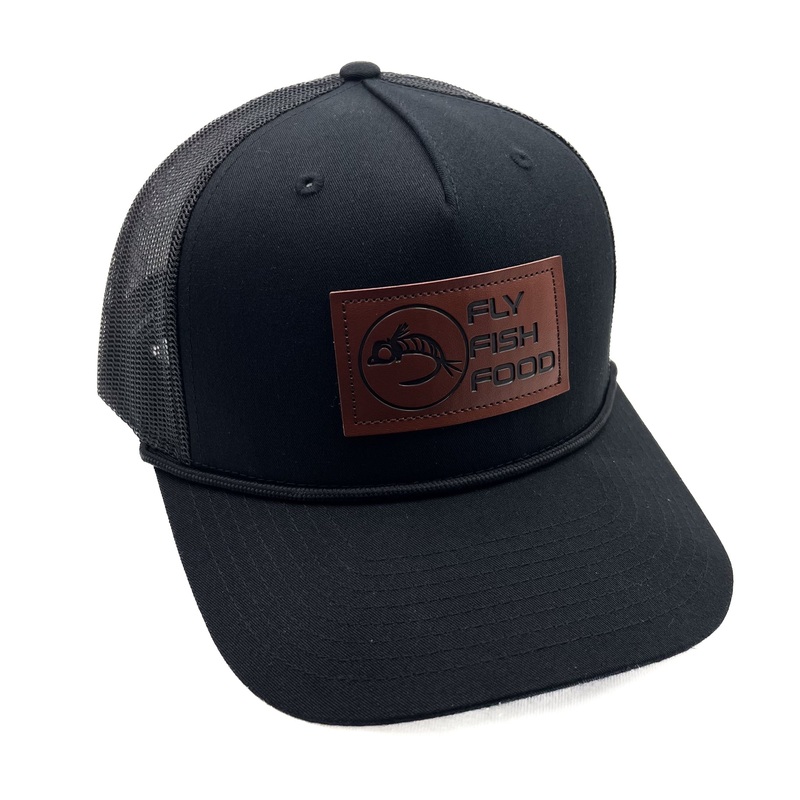 Fly Fish Food Logo Leather Patch w/Black Rope Hat – Solid Black