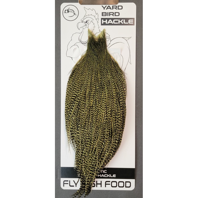 Flash Sale Hackle 139 – Yard Bird Cape – Grizzly Dyed Olive (sizes 8-22)