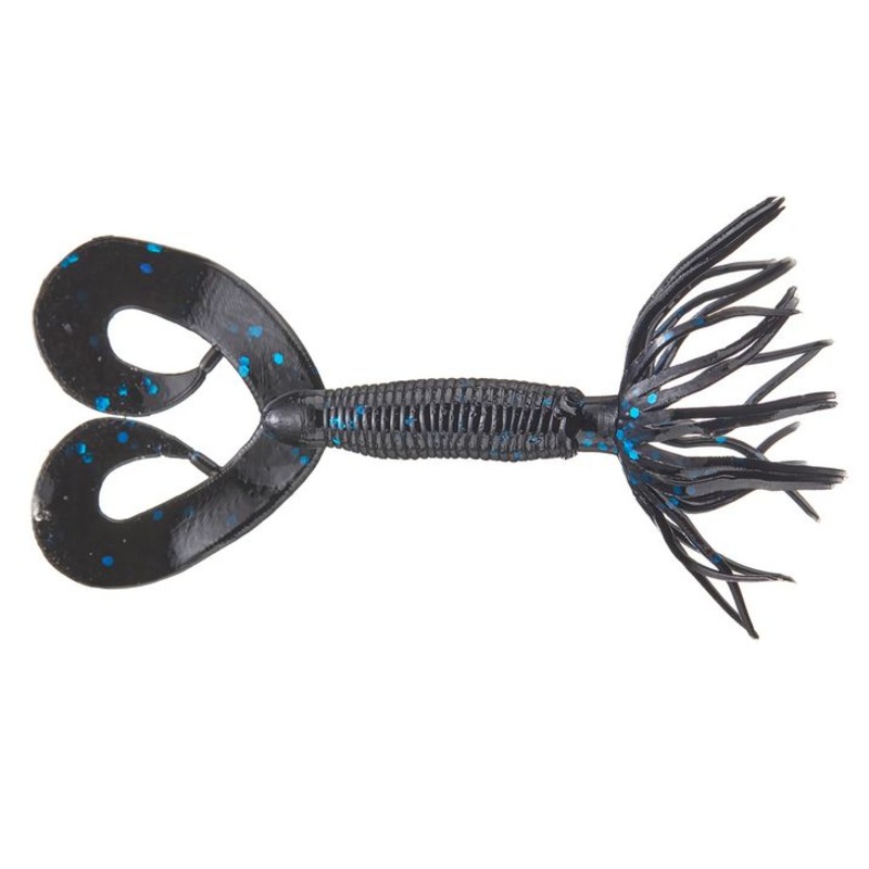 Yamamoto 2.5 Double Tail Hula Grub Black With Large Blue Flake